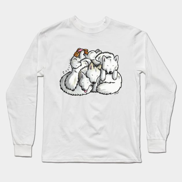 Samoyed sleeping pile cartoon Long Sleeve T-Shirt by animalartbyjess